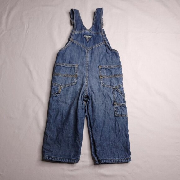 Oshkosh Bgosh Denim Bib Overalls Baby Boys Flannel Lined Plaid 18M Vestbak - Picture 2 of 4